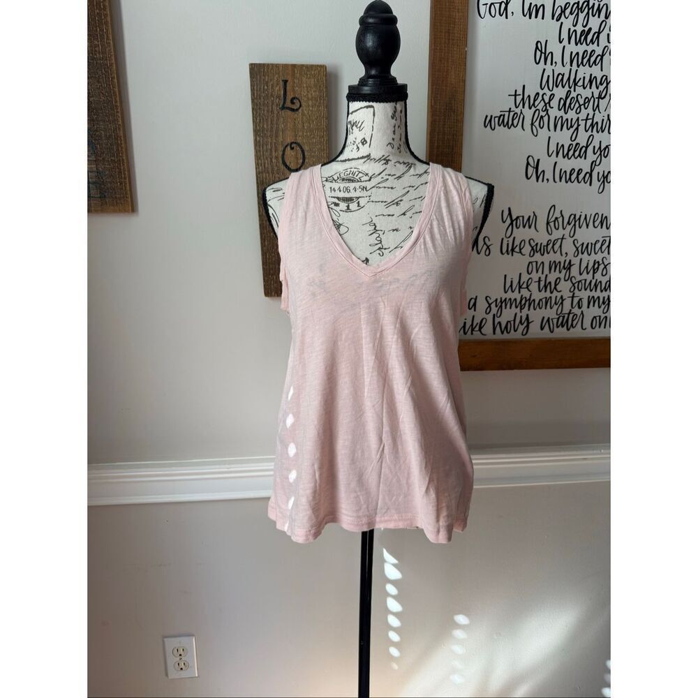 Madewell Womens V-Neck Organic Cotton Blend Sleeveless Tank Top Blush Pink Small